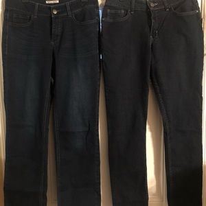 Two pair Riders for one price:  mid rise straight leg & mid rise skinny.